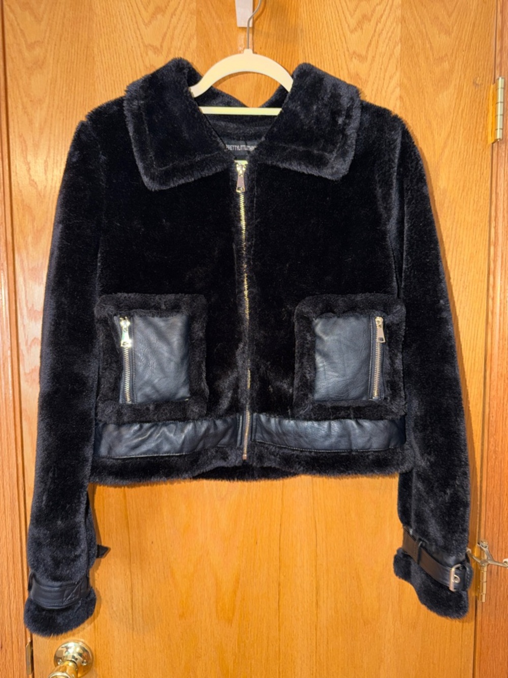 PrettyLittleThing Black Faux Fur Zip Jacket